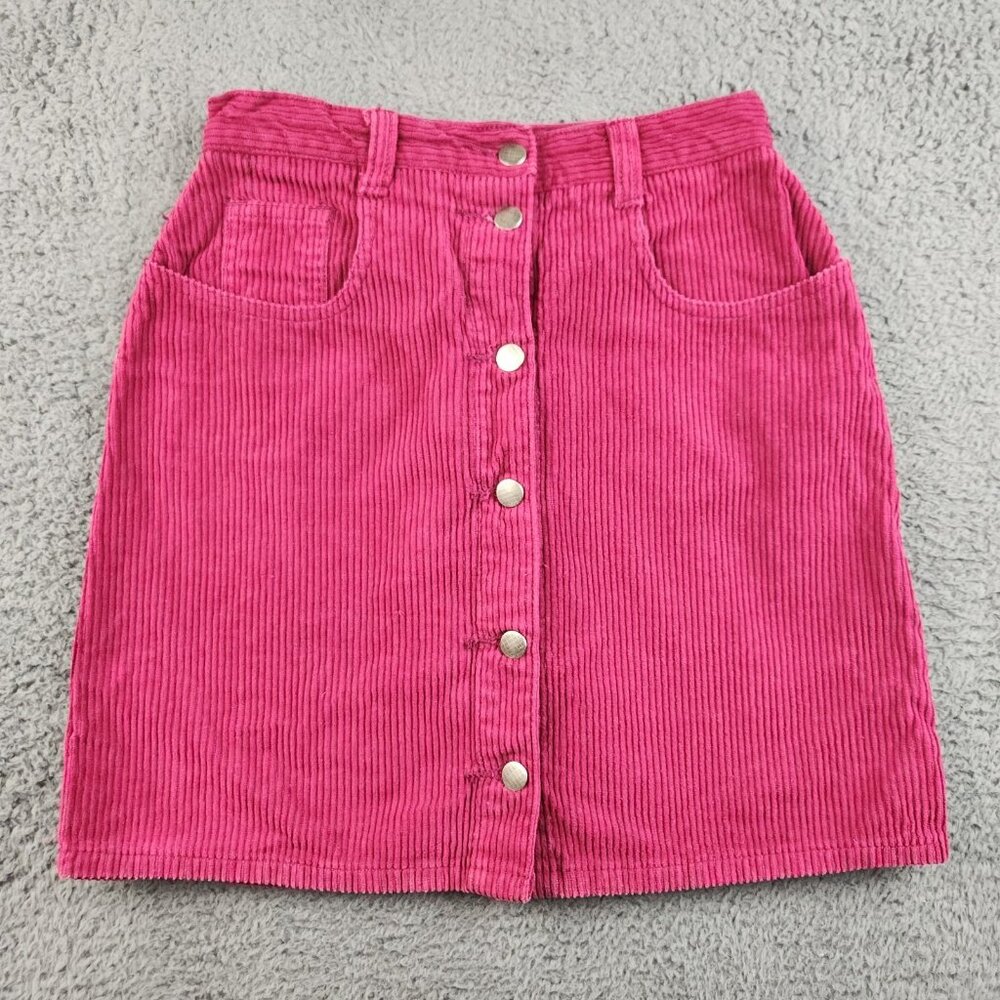 VTG Y2K Corduroy Hot Pink Mini Skirt JR's 14 Button Front Preppy Mallcore 22x16"
